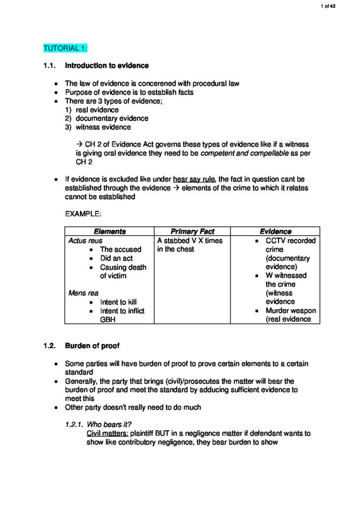 Evidence (70109) final notes