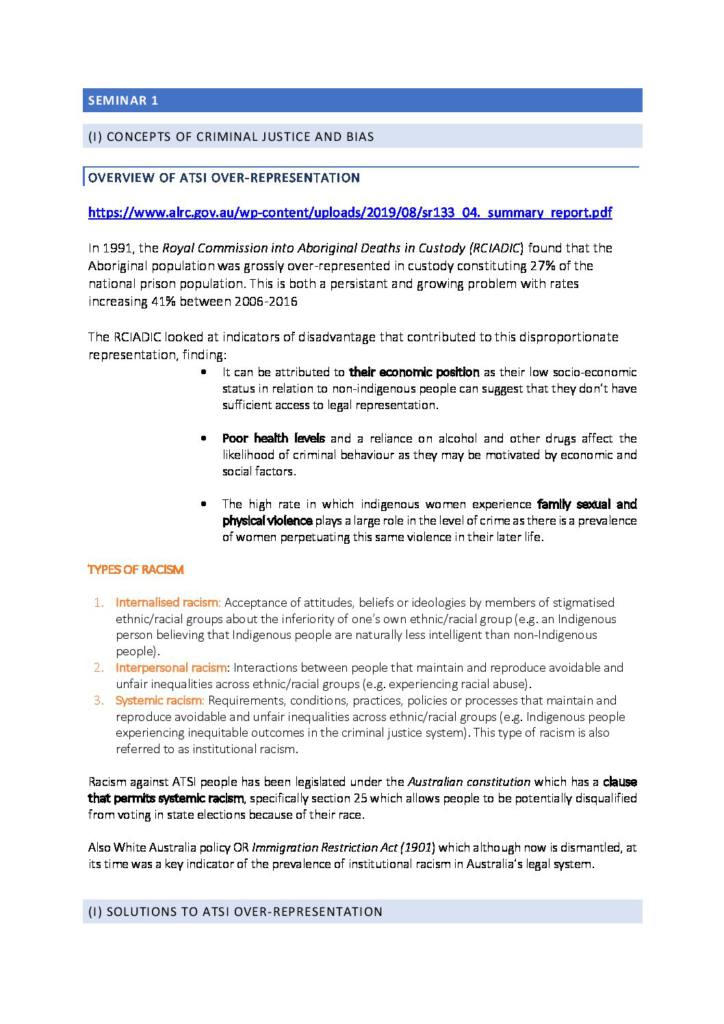 Criminal Law and Procedure (70114) seminar notes