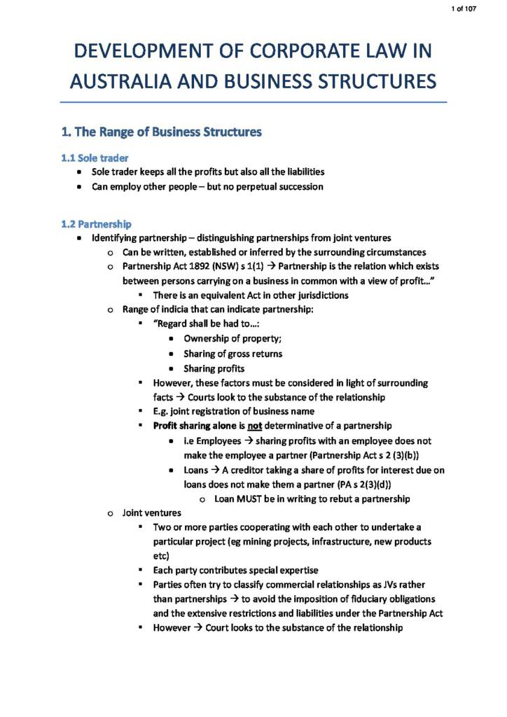 Corporate Law (70417) HD exam notes