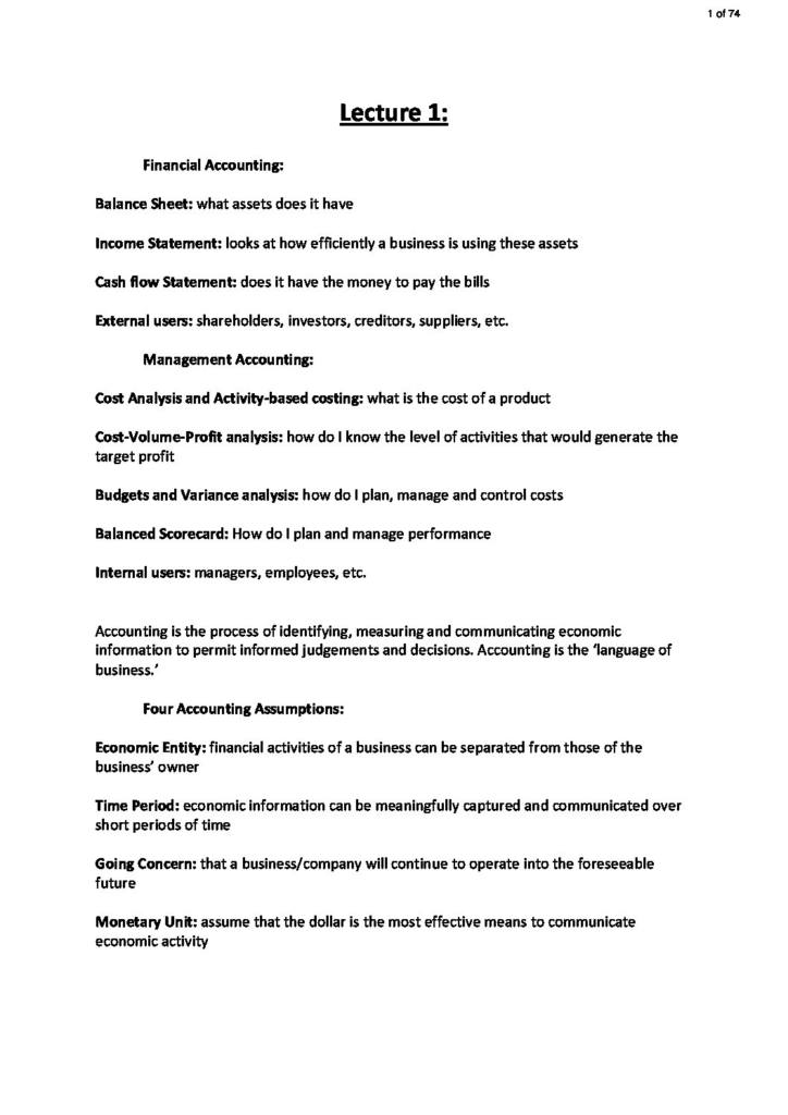 Introductory Accounting (ACCTING 1002) lecture notes