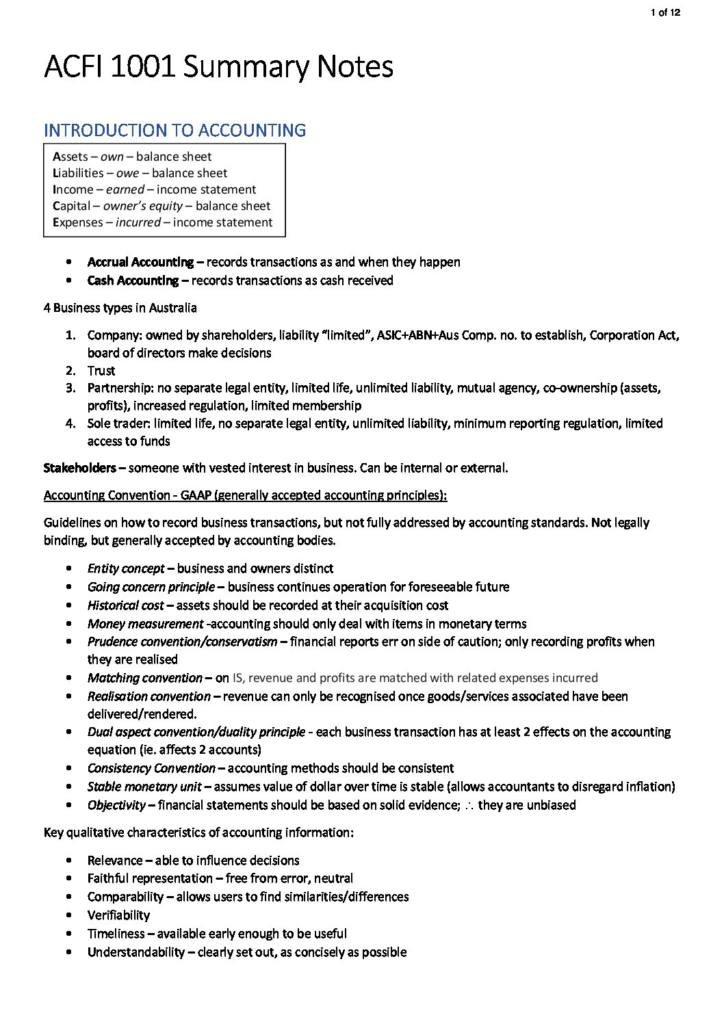 Accounting for Decision Makers (ACFI1001) full summary notes