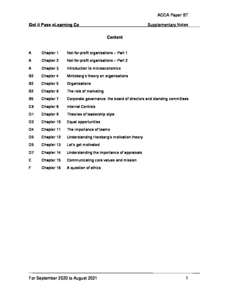 Notes for Business and Technology (BT) at Association of Chartered Certified Accountants (ACCA