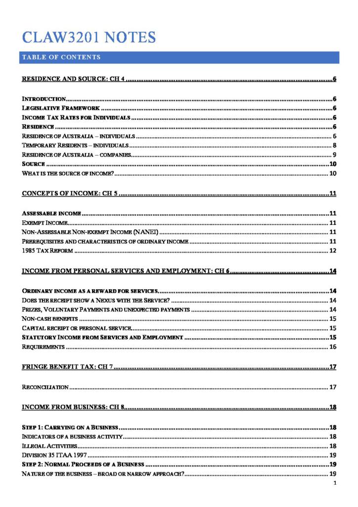 Australian Taxation System (CLAW3201) HD full notes