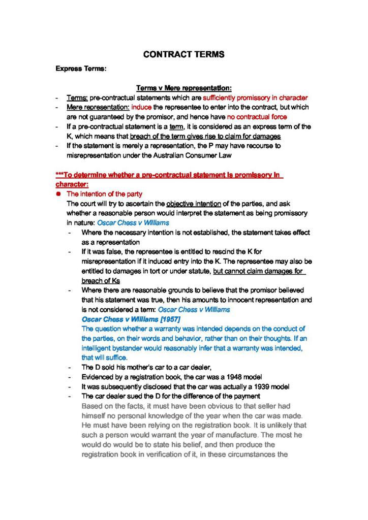 Terms and Termination (LAWS 5002 Contract Law) notes