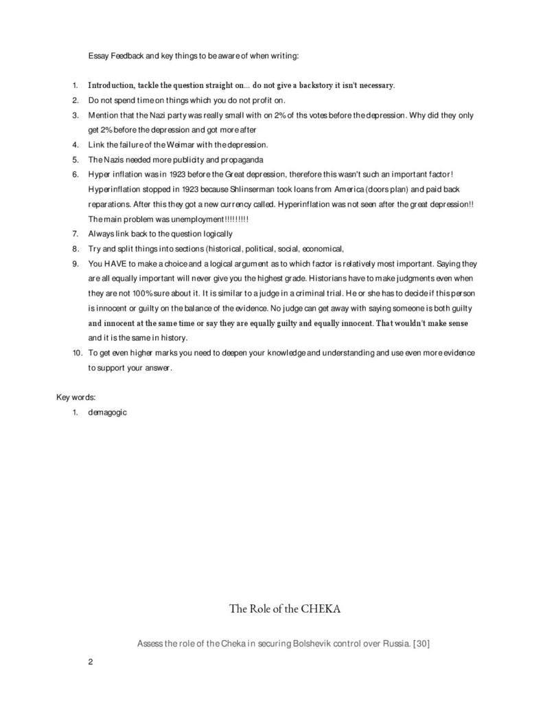 Europe of the Dictators (1918 – 1941) past paper answers