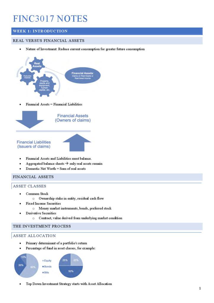 Investments and Portfolio Management (FINC3017) HD full notes
