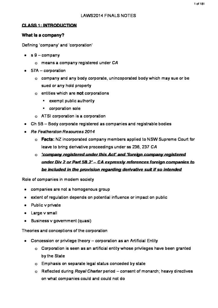 Corporations Law (LAWS2014) HD complete notes