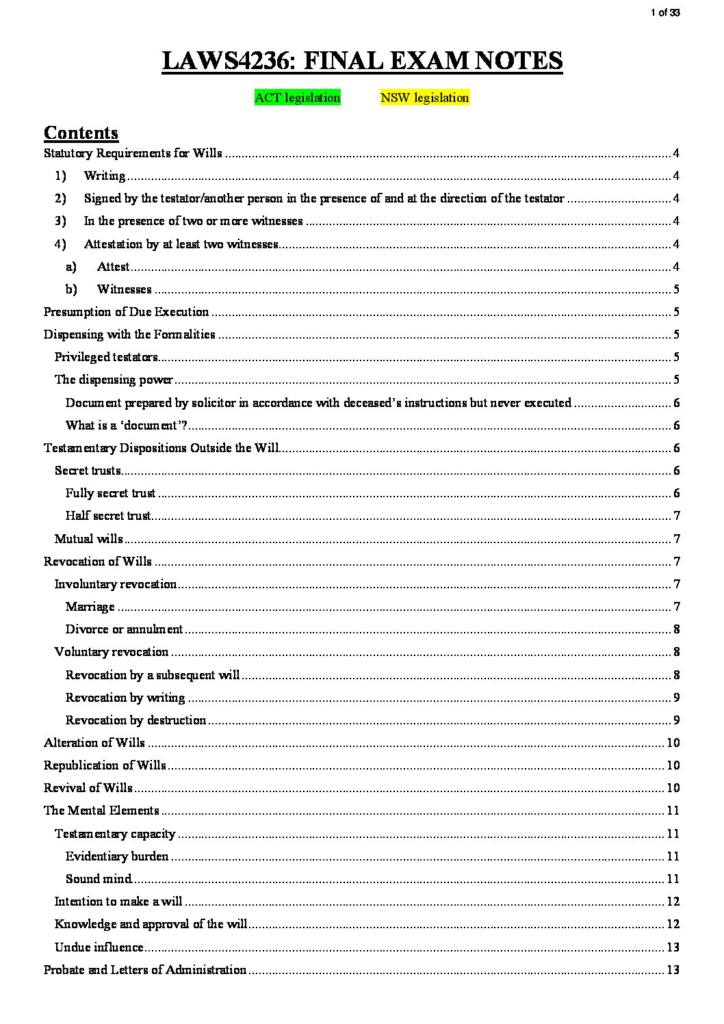 Succession (LAWS4236) final exam HD notes