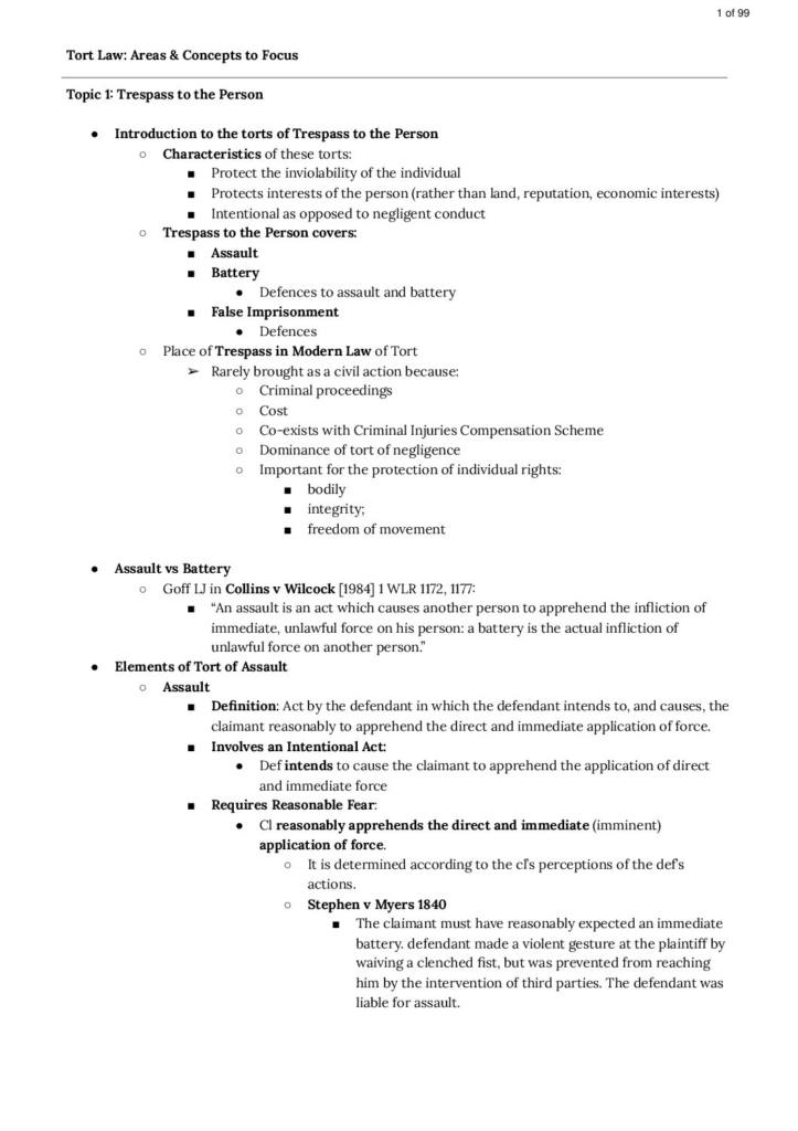 Tort Law 1 (M5402) revision notes