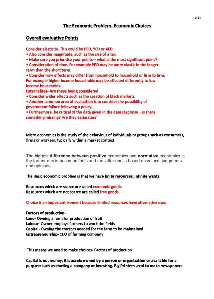Microeconomic (A Level Economics A) complete notes