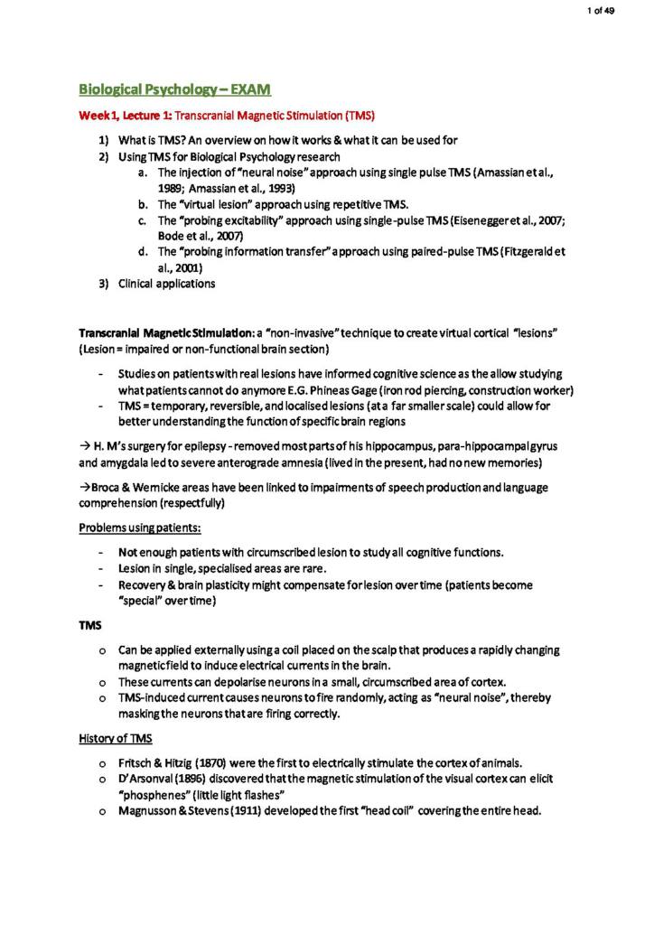 Biological Psychology (PSYC20006) exam notes