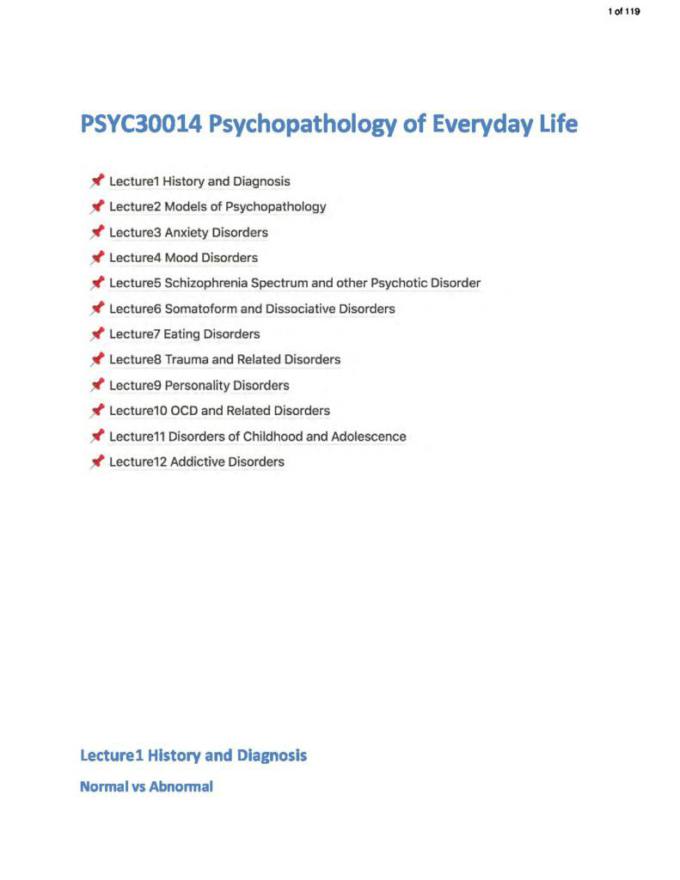 Notes for The Psychopathology of Everyday Life (PSYC30014) at