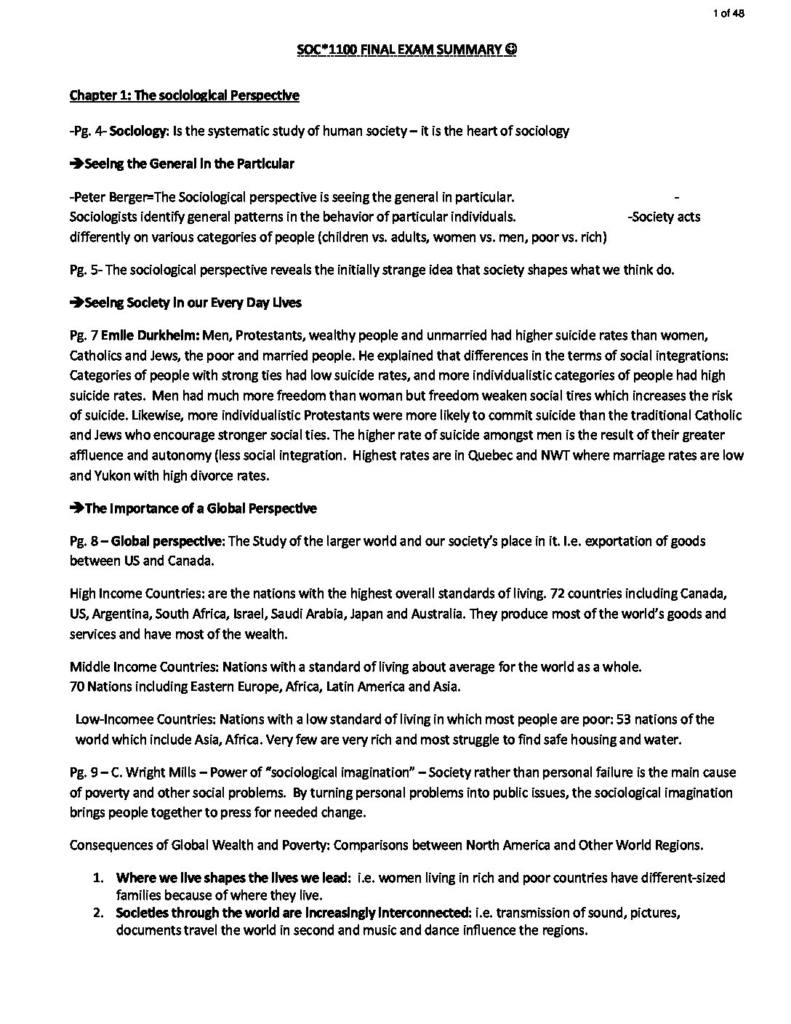 Sociology (SOC 1100) course notes