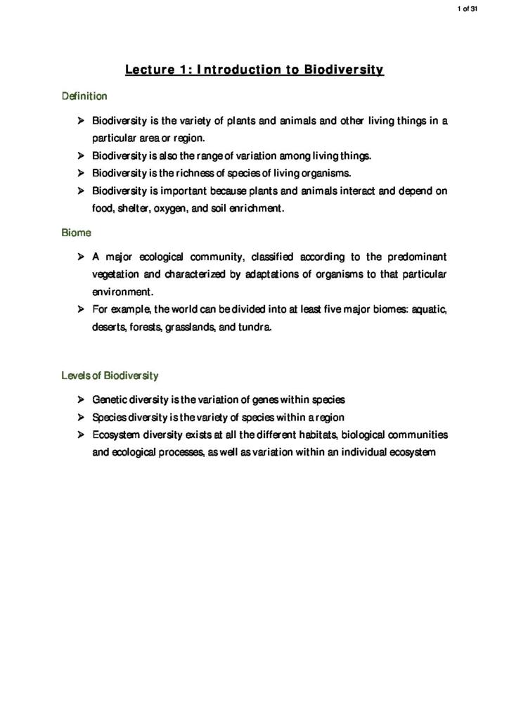 Biodiversity (STF1053) lecture notes