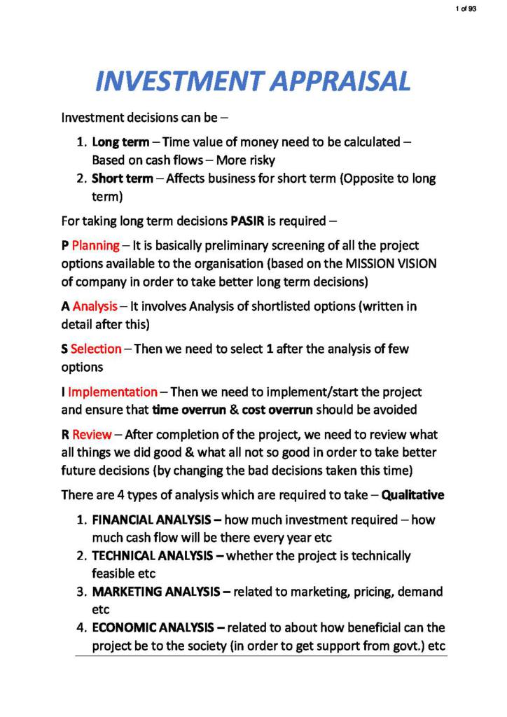 Financial Management (FM) exam notes