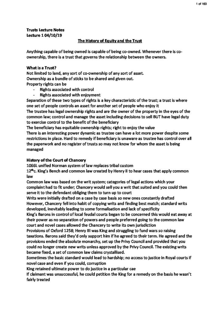 Law of Trusts (LA307) complete notes