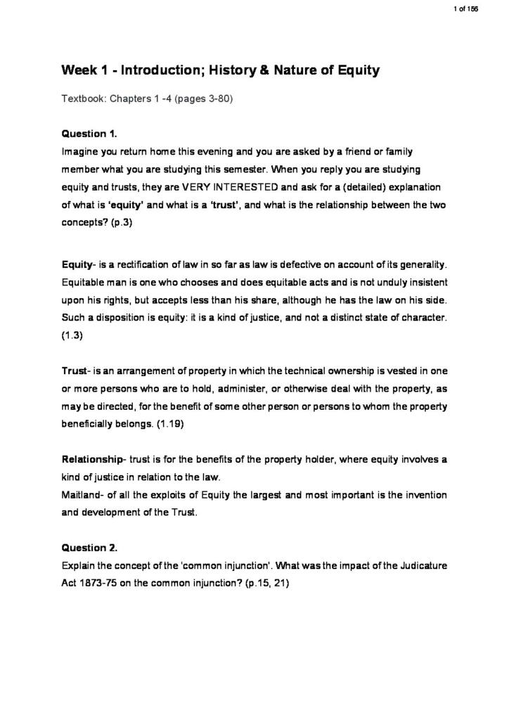 Equity and Trusts (LAWS2500) all questions with answers
