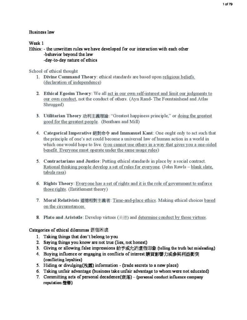 Legal, Ethical, and Regulatory Issues in Business (LES 305) notes
