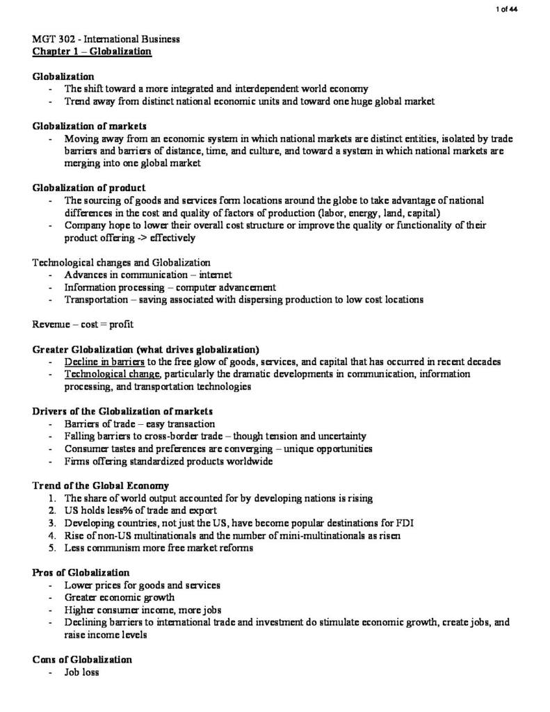 Principles of International Business (MGT 302) notes