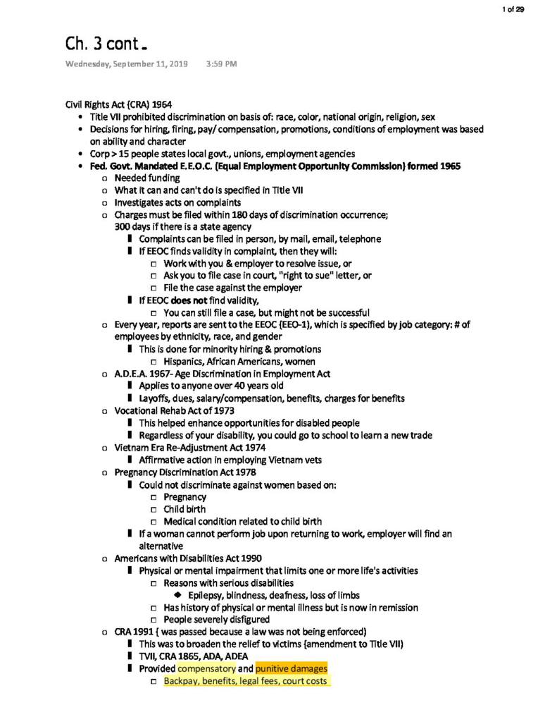 Human Resource Management (MGT 367) summary notes