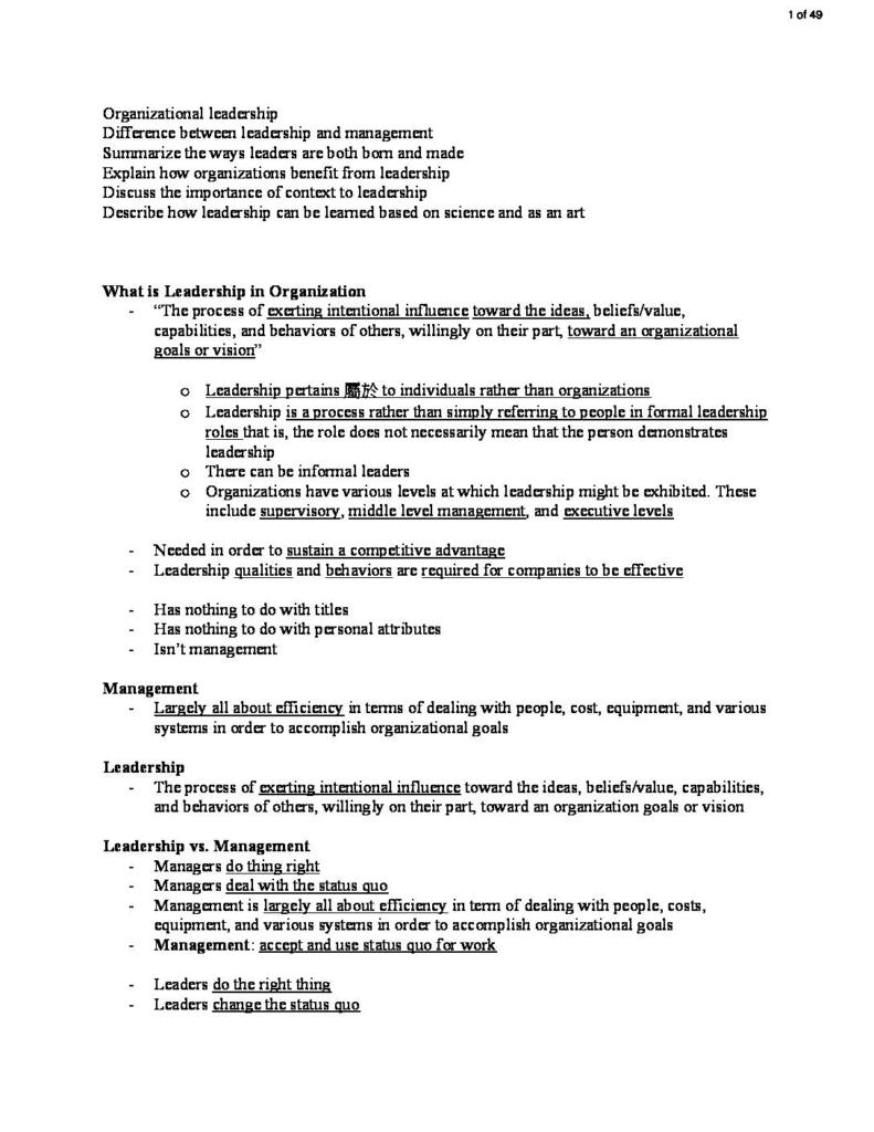 Leading Organizations (MGT 411) notes