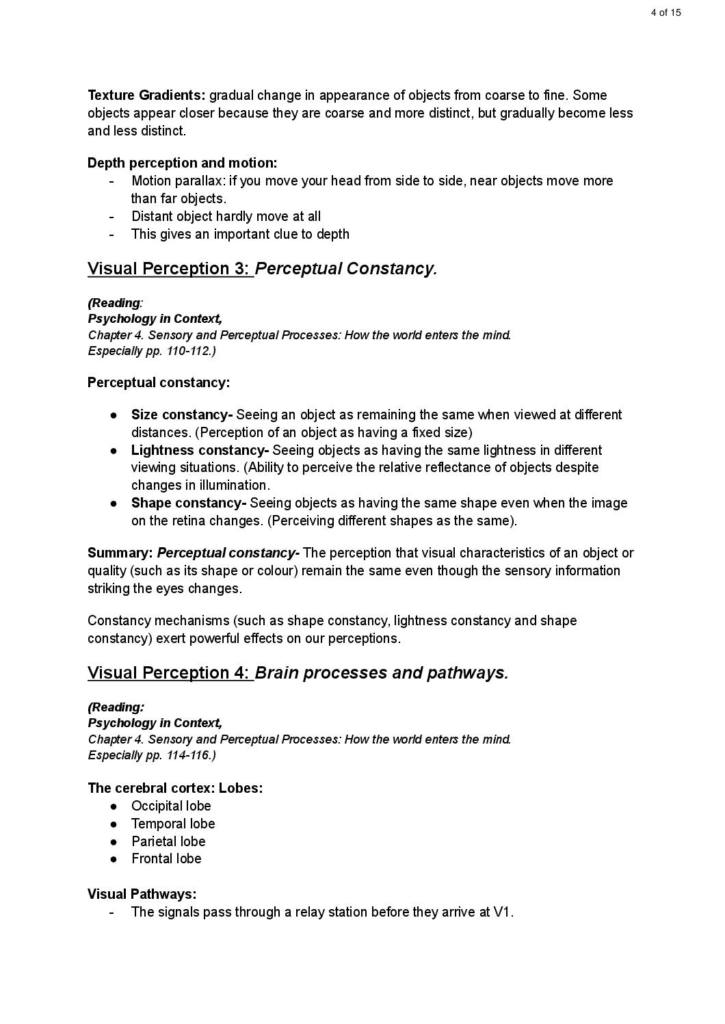 Visual Perception, Language and Emotion (PSYCH 109G) exam notes