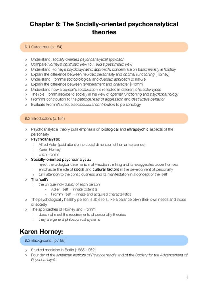 Notes for Approaches to Psychological Theories of the Person