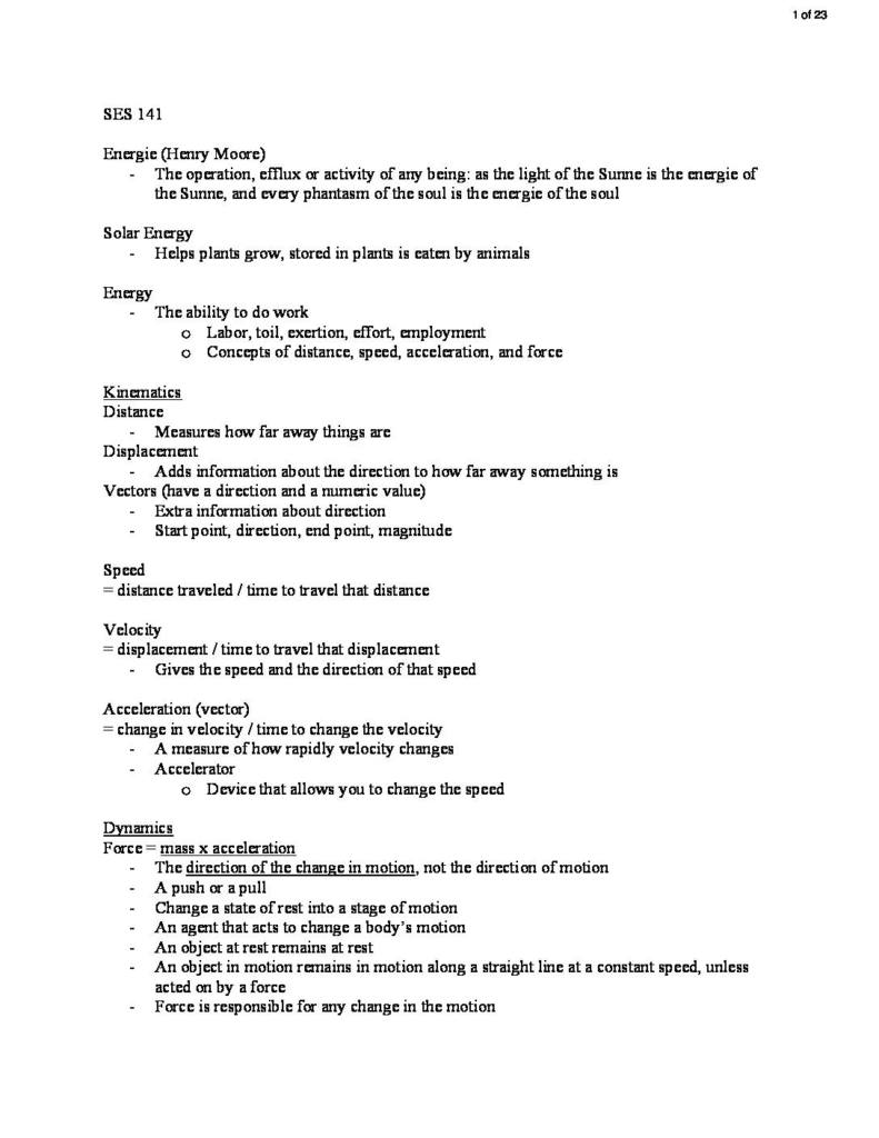 Energy in Everyday Life (SES 141) notes