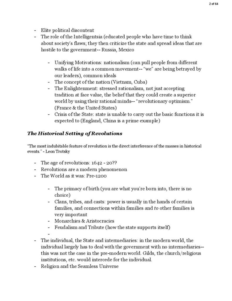 World Revolutions (HIST 3383) lecture notes