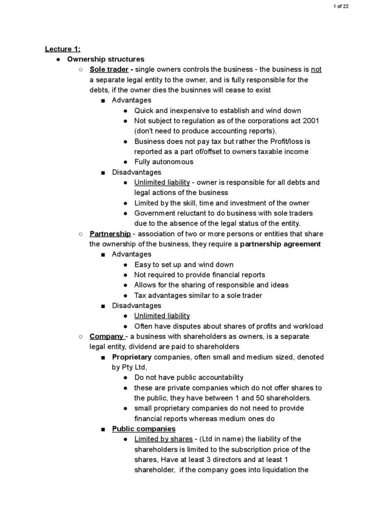 Accounting Reports and Analysis (ACCT10001) revision notes