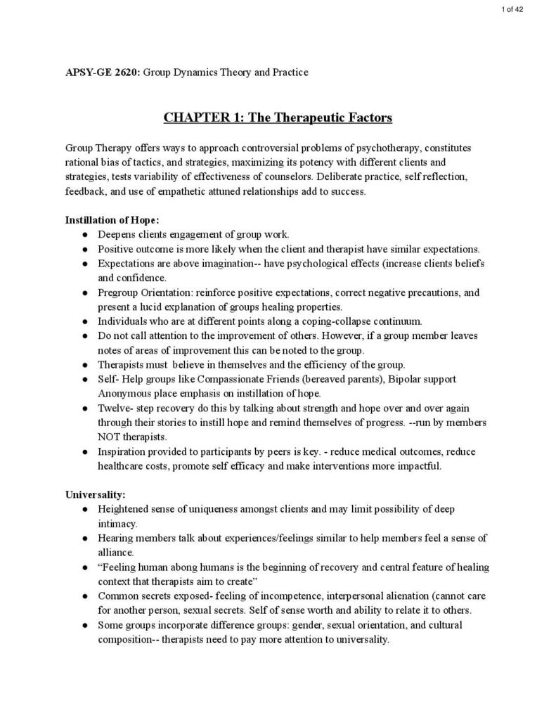 Group Dynamics (APSY-GE 2620) Yalom text notes