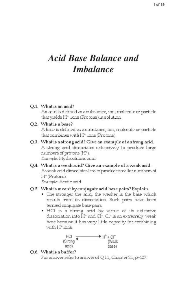 Acid Base Balance and Imbalance quiz with answers