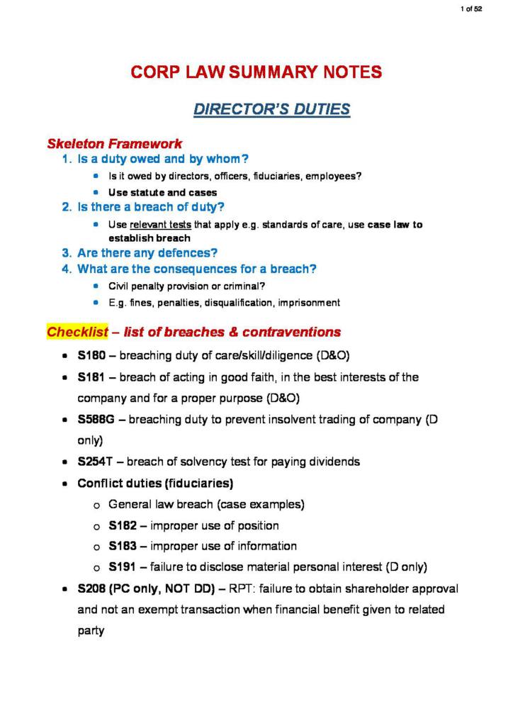 Corporate Law (BLAW20001) summary notes