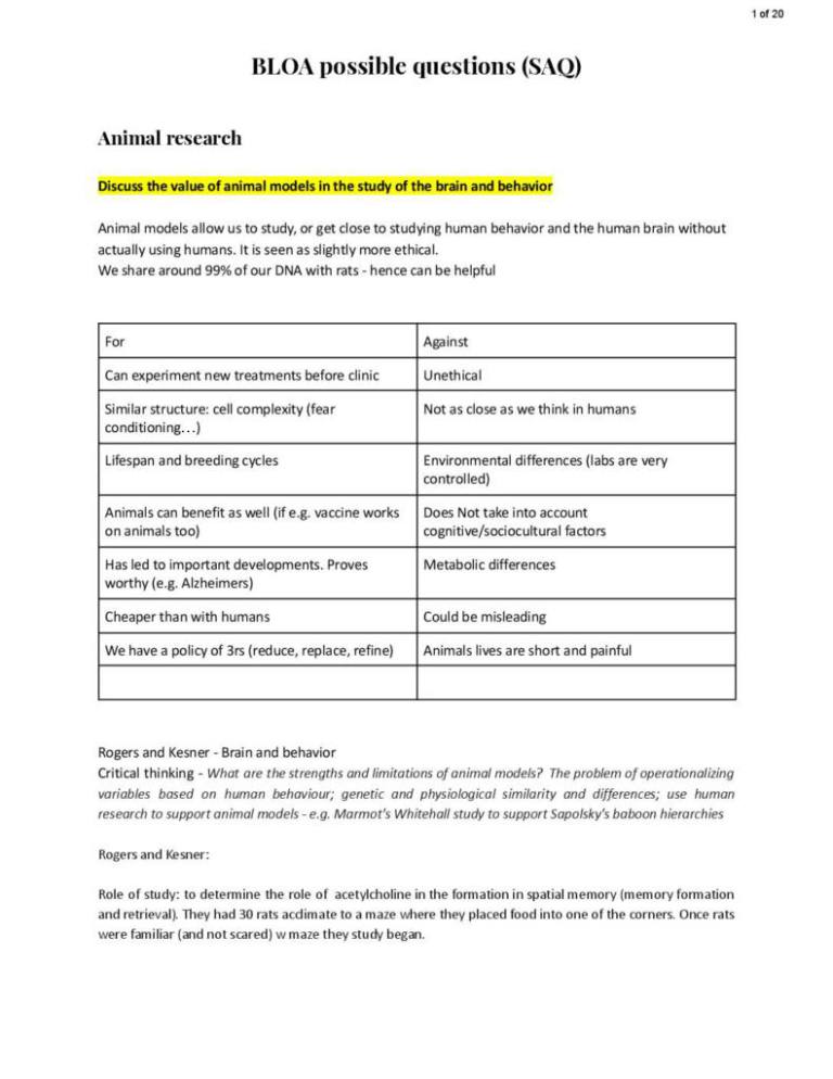 BLOA SAQ (Psychology HL) model exam questions and answers StudyLast