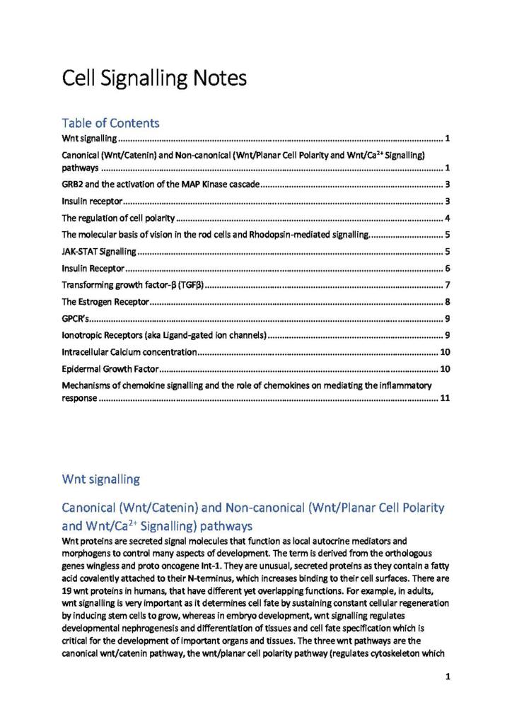 Receptor-mediated Cell Signalling (BMOL30040) summary notes