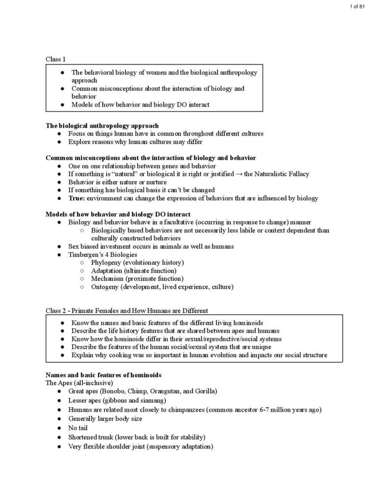 The Behavioral Biology of Women (CAS WS 263) complete notes