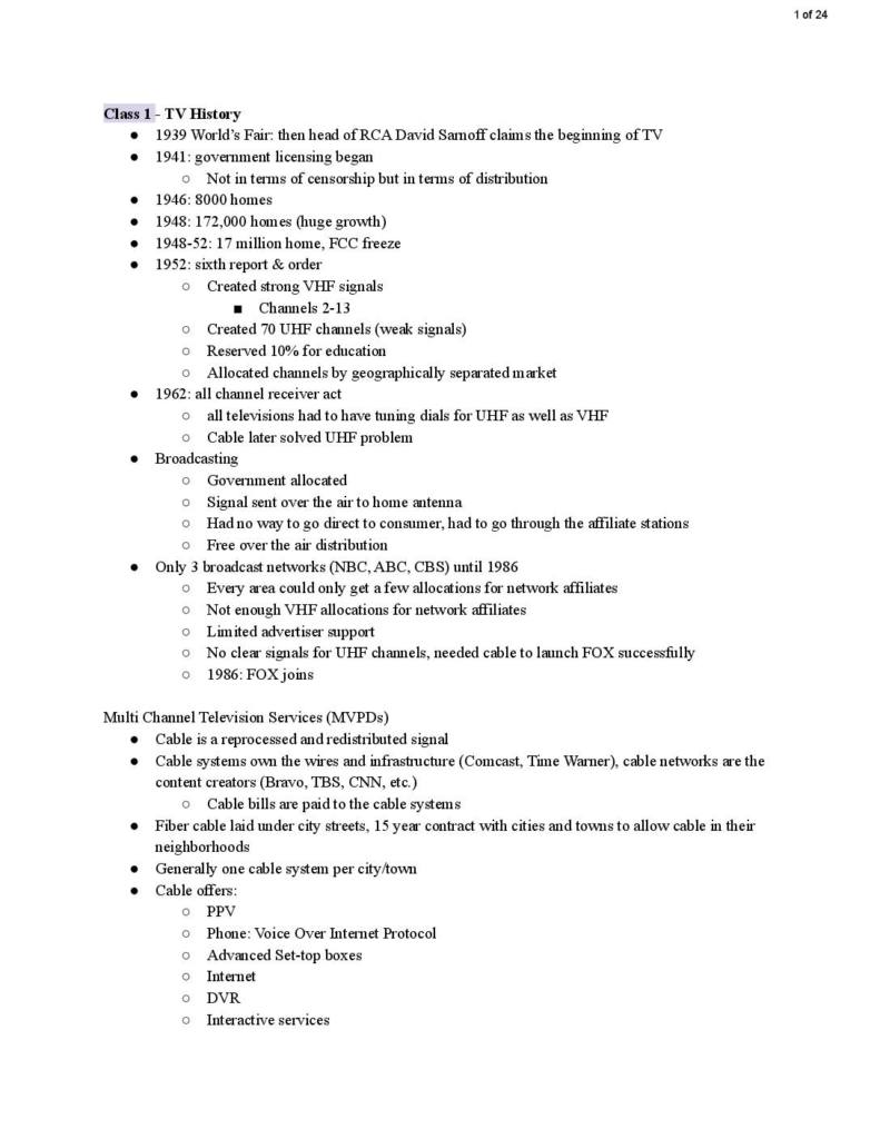 Television Management (COM FT 517) lecture notes