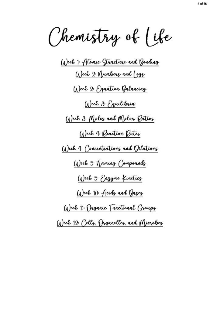 Chemistry of Life (C101) module notes