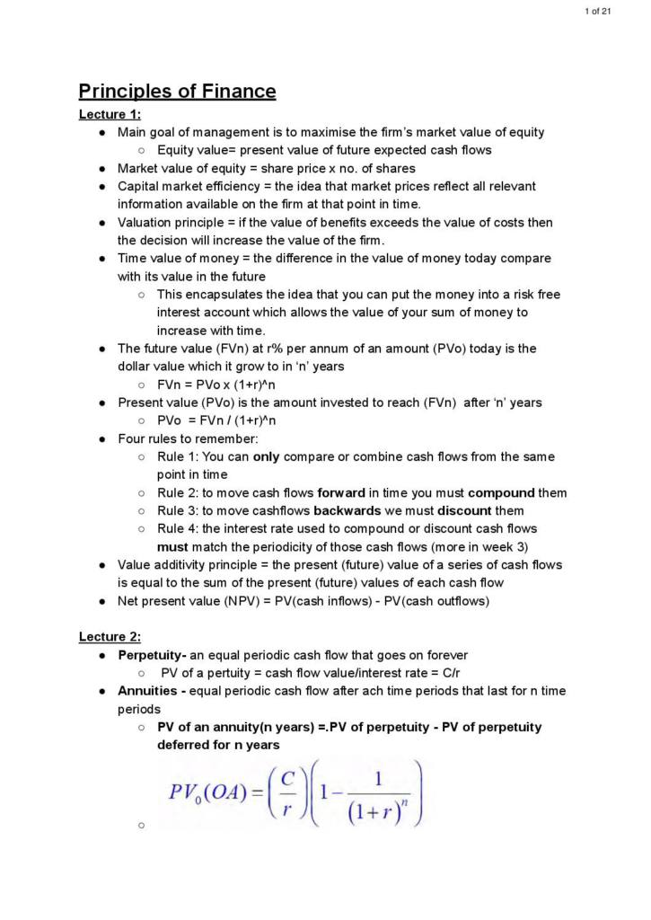 Principles of Finance (FNCE10002) revision notes