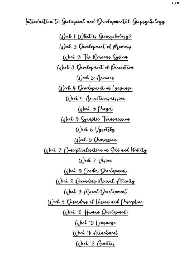 Intro to Biological and Developmental Psychology (C101) module notes