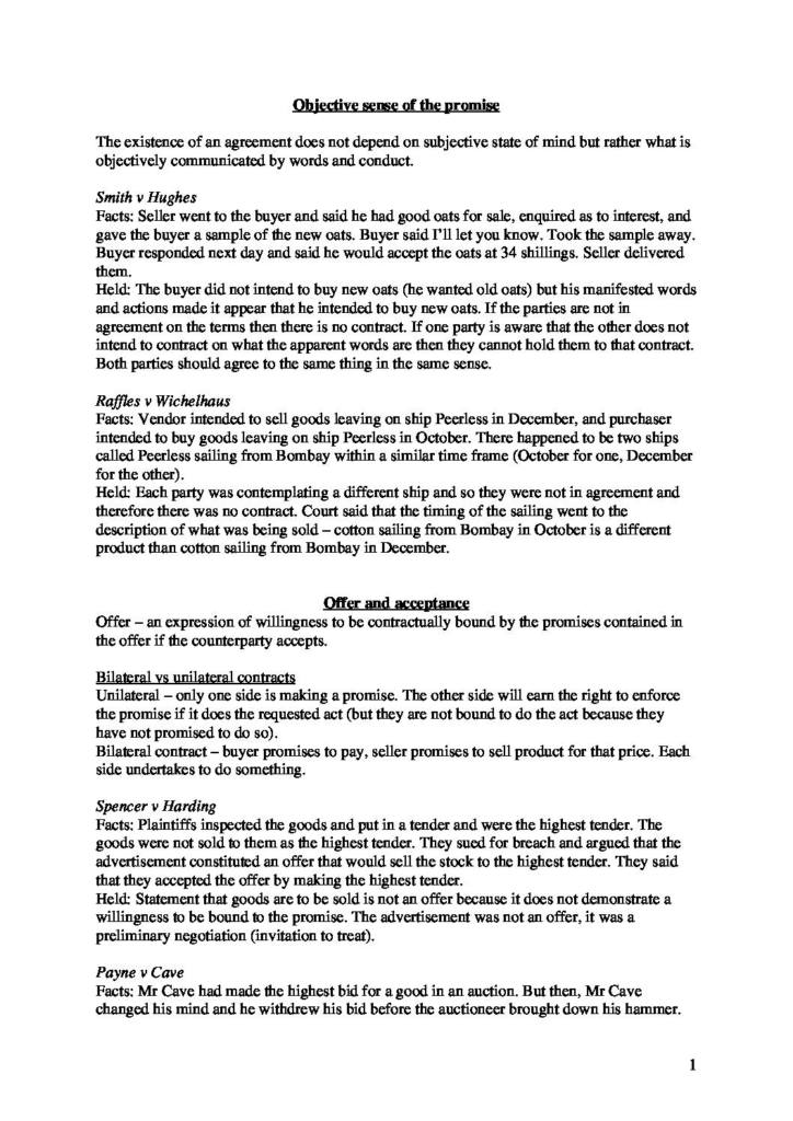 Law of Contract (LAW 241) revision notes