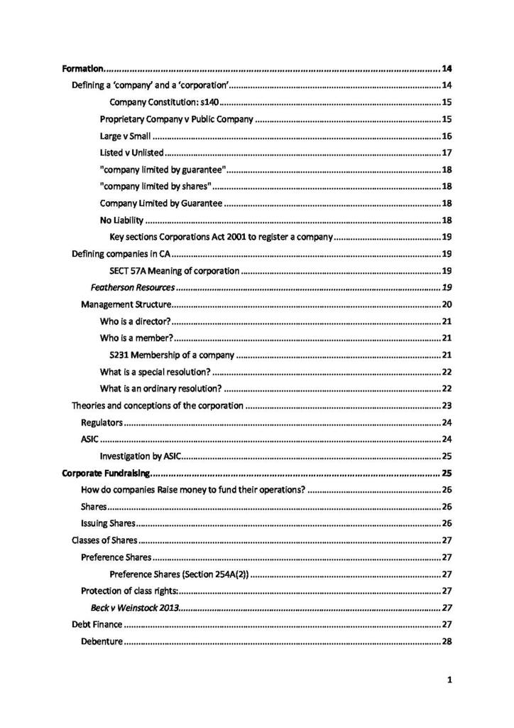Corporations Law (LAWS2014 & LAWS5014) detailed HD notes