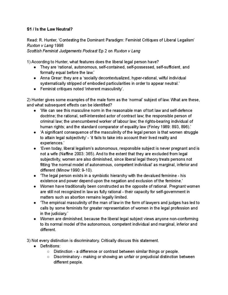 Law and Society (LAW2620) seminar notes