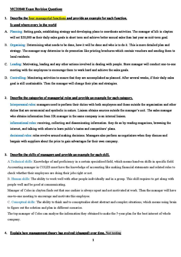 Managing People and Organisations (MCD2040) exam revision Q&A
