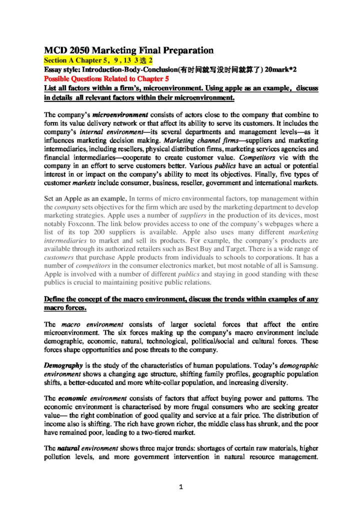 Marketing Theory and Practice (MCD2050) practise questions with answers