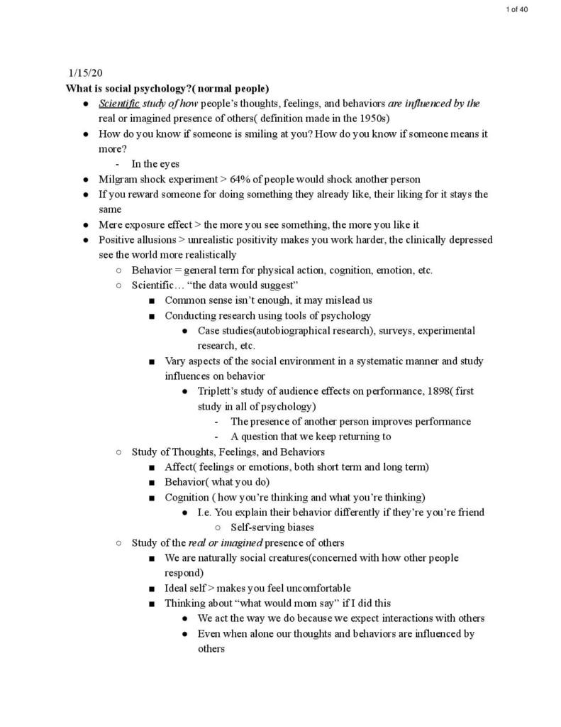 Social Psychology (PSCL 315) Exam 1 notes