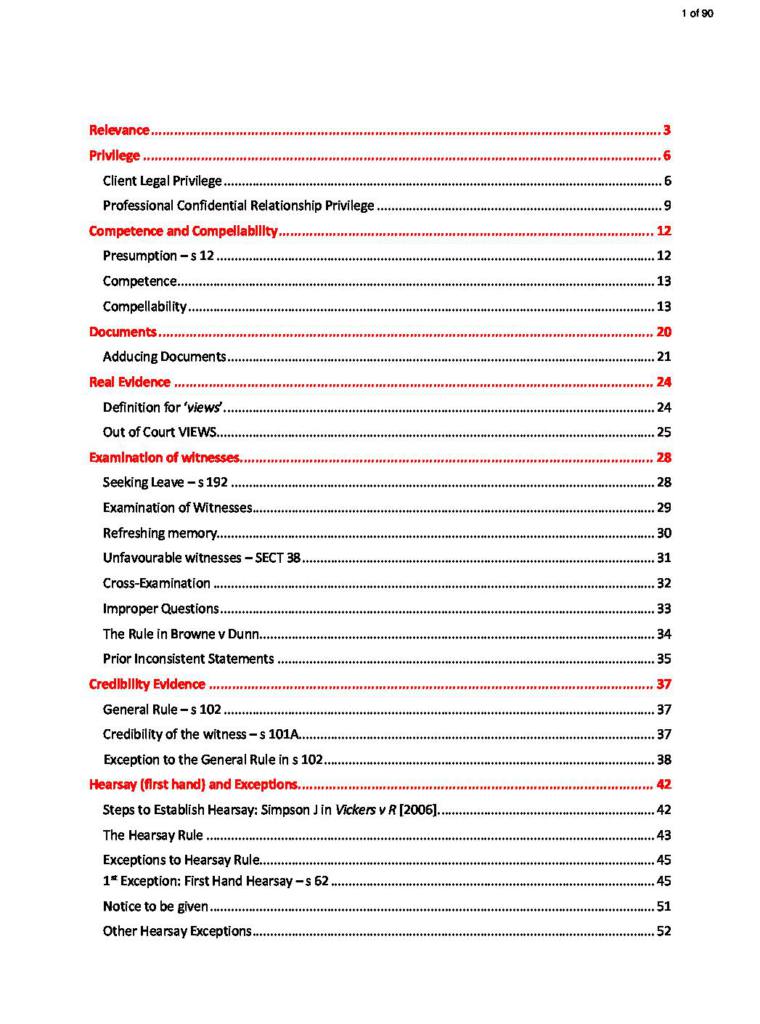 Evidence (70109) HD full course notes