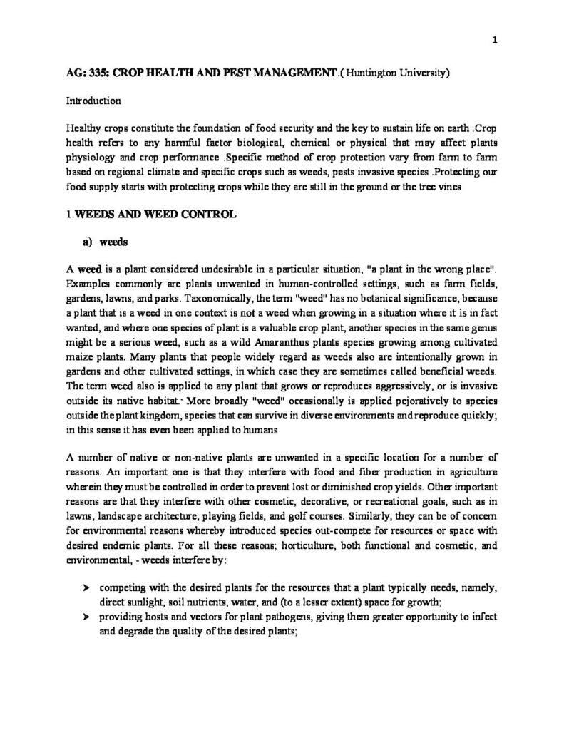 Crop Health and Pest Management (AG 335) notes