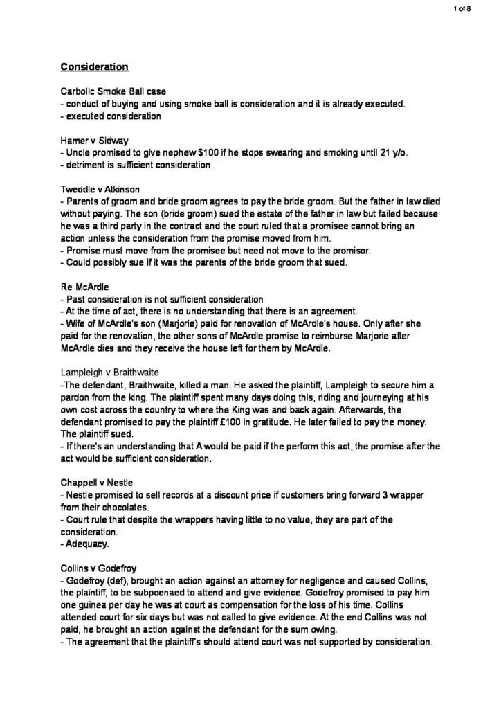 Commercial Contracts (COMLAW 201) case summaries