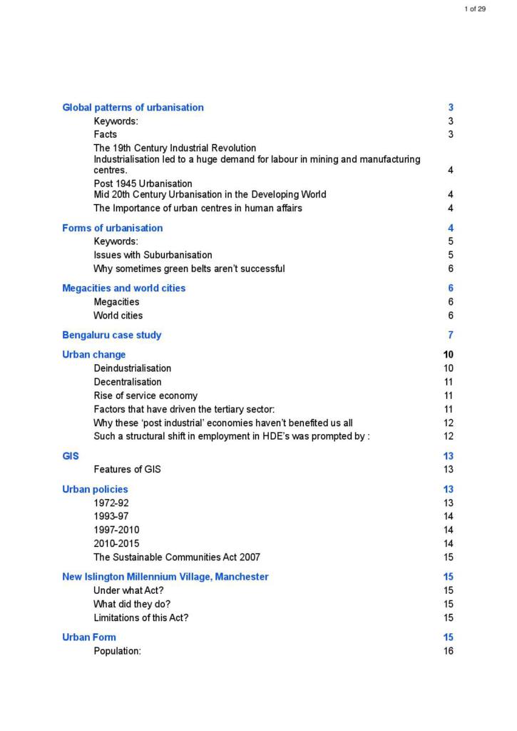 Contemporary Urban Environments (3.2.3) AQA A Level Geography notes